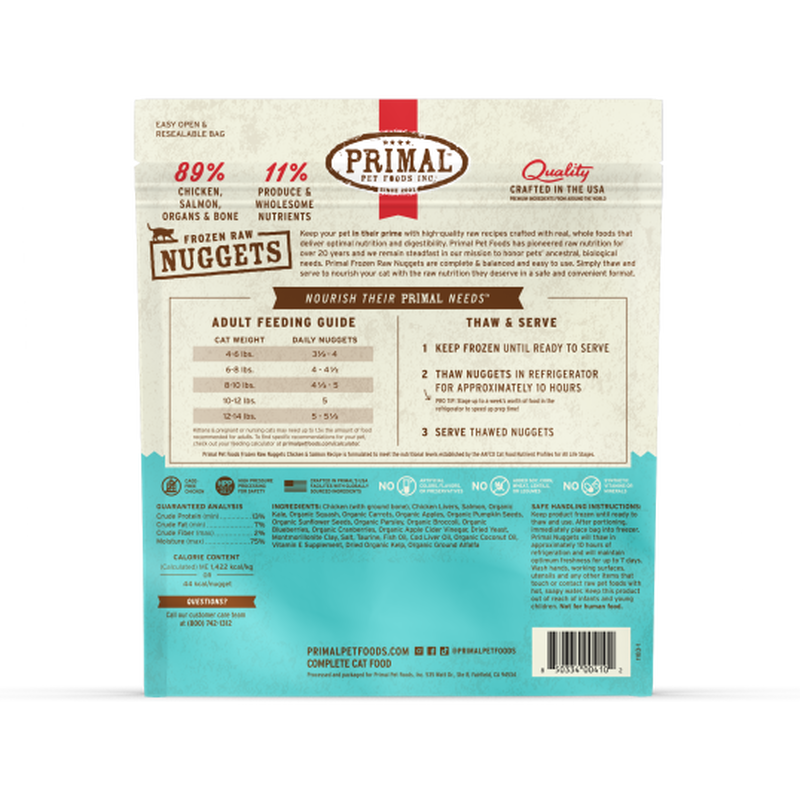 Primal Raw Frozen Cat Food, Nuggets, Chicken & Salmon, 3-lb image number null