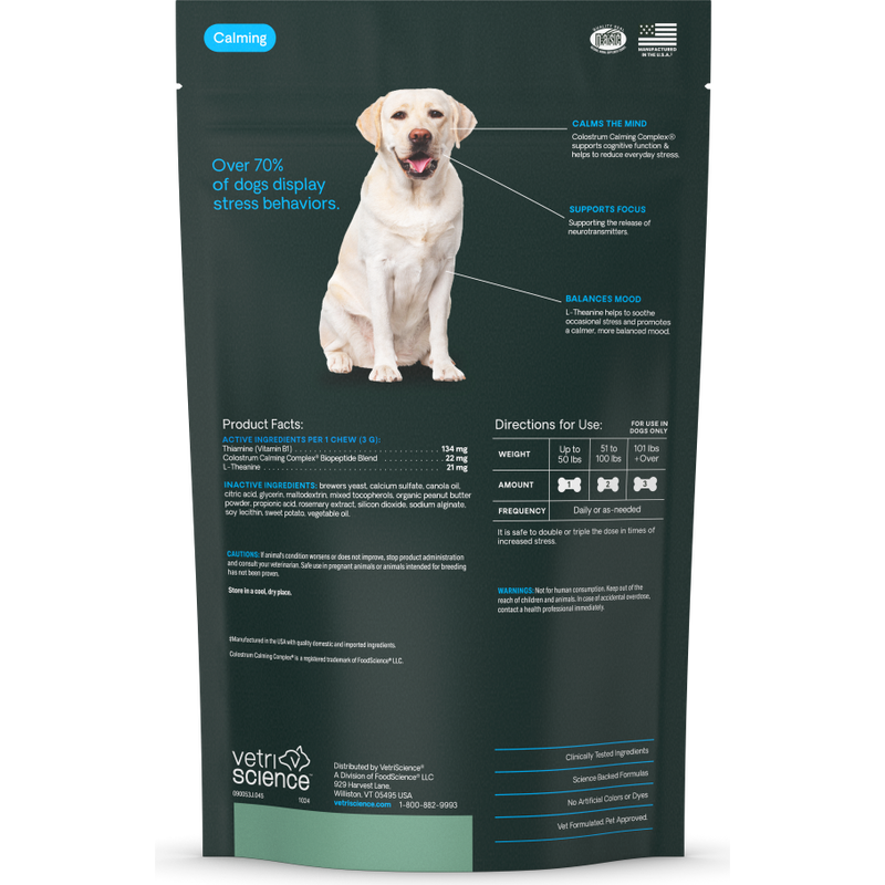 VetriScience Calm & Confident Soft Chews Dog Supplement, Peanut Butter, 45-count image number null
