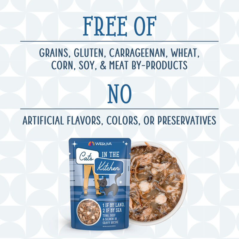Cats in the Kitchen Originals Wet Cat Food, 1 if By Land 2 is By Sea, Tuna Beef & Salmon, 3-oz image number null