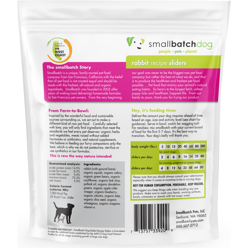 Small Batch Raw Frozen Dog Food, Sliders, Rabbit, 3-lb image number null