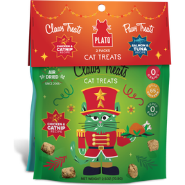 Plato Holiday Paws & Claws Cat Treats, Tuna/Salmon & Chicken/Catnip, 2.5-oz, 2-pack