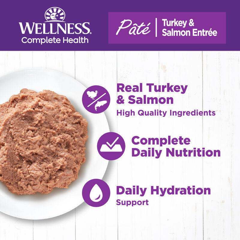 Wellness Complete Health Pate Canned Cat Food, Turkey & Salmon image number null