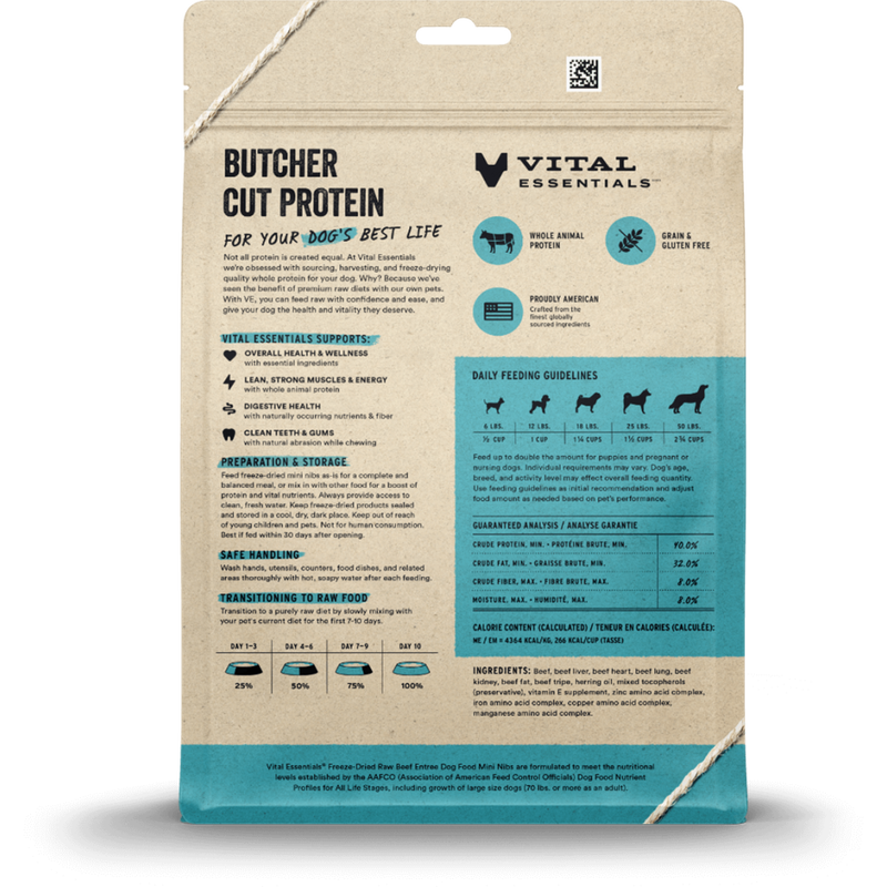 Vital Essentials Raw Freeze-Dried Dog Food, Beef, Mini Nibs, 14-oz image number null
