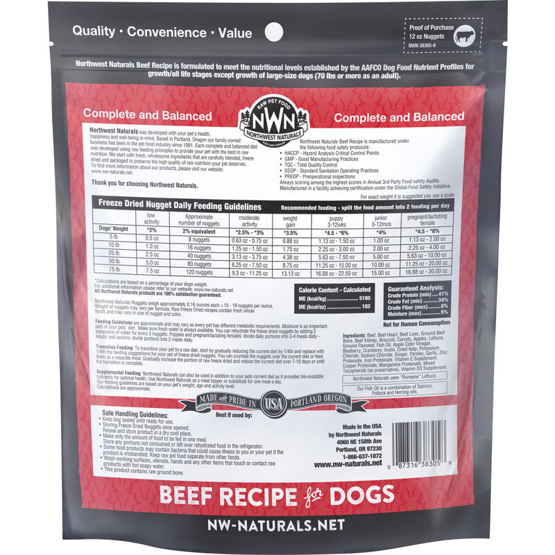 Northwest Naturals Raw Freeze-Dried Dog Food, Nuggets, Beef image number null