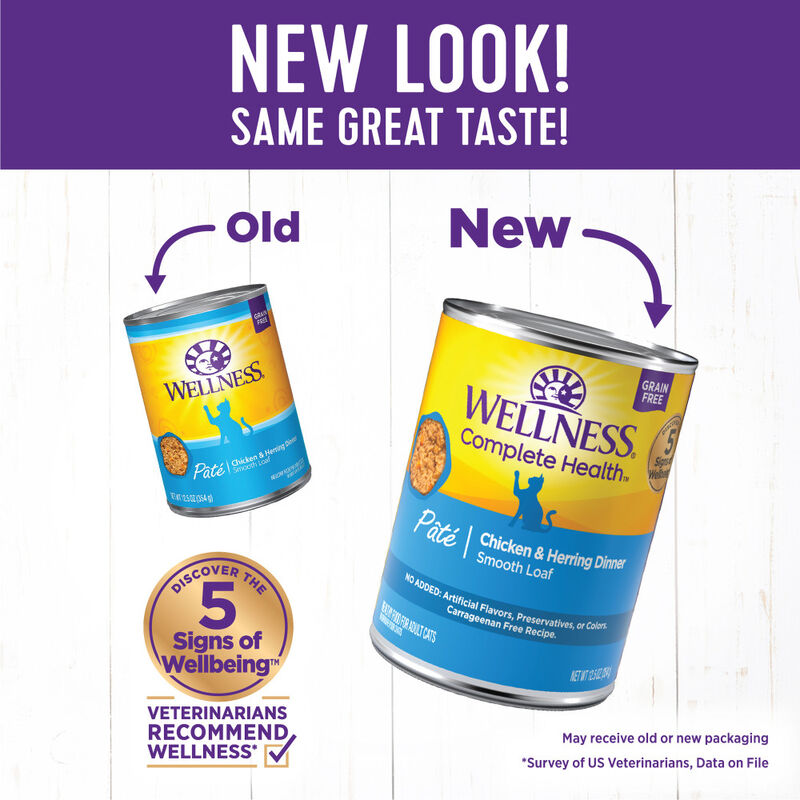 Wellness Complete Health Pate Canned Cat Food, Chicken & Herring image number null