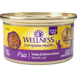 Wellness Complete Health Grain-Free Canned Cat Food, Pate, Turkey & Salmon, 3-oz