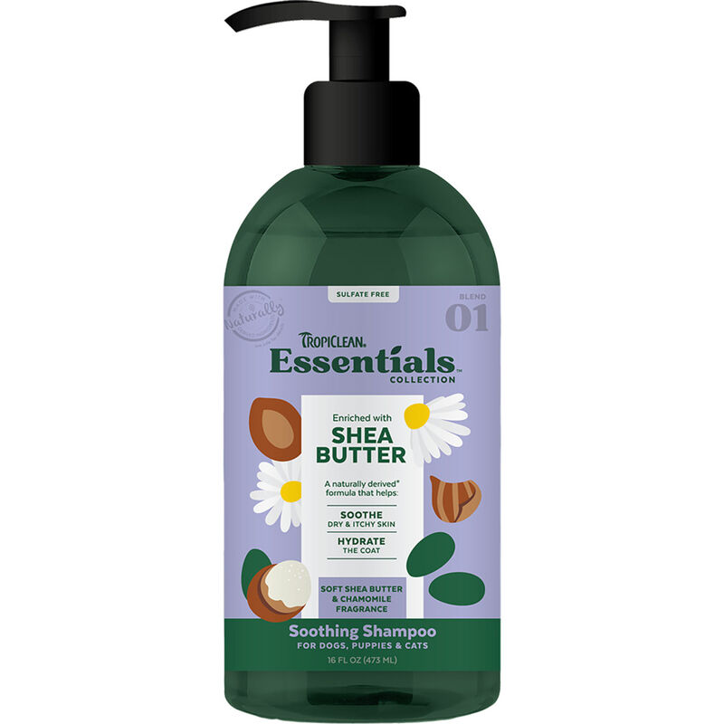Tropiclean Essentials Soothing Shampoo for Dogs Puppies & Cats, Shea Butter, 16-oz image number null
