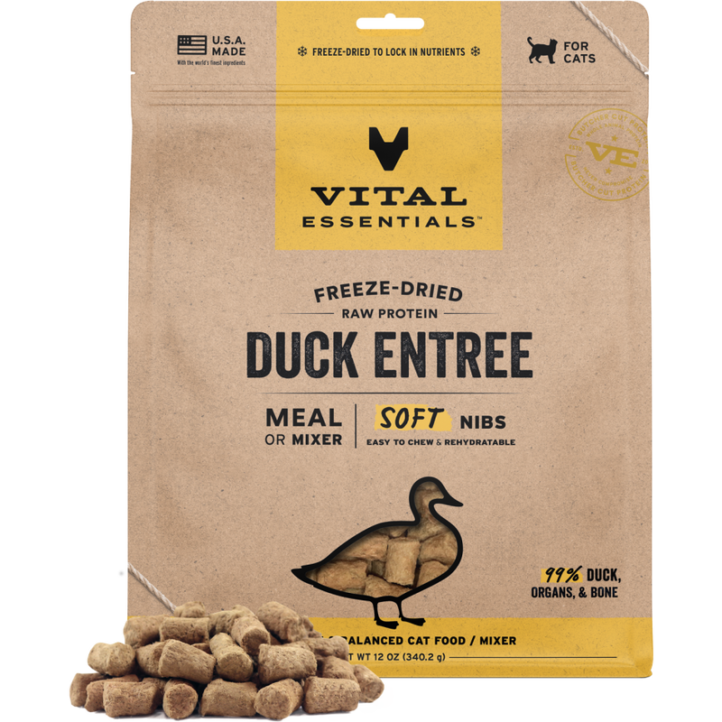 Vital Essentials Raw Freeze-Dried Cat Food, Duck, Soft Nibs, 12-oz image number null
