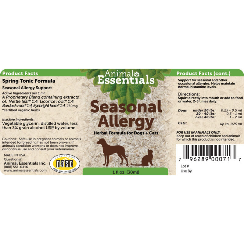 Animal Essentials Seasonal Allergy Herbal Dog & Cat Supplement, 1-oz image number null