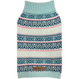 PetRageous Designs Eddie Bauer Dog Sweater, Camano Fair Isle, Aqua/Pink