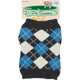 Big Stretch Pet Supply Dog Sweater, Blue Argyle