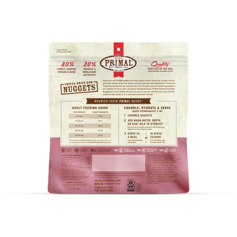 Primal Raw Freeze-Dried Dog Food, Nuggets, Turkey & Sardine, 14-oz image number null