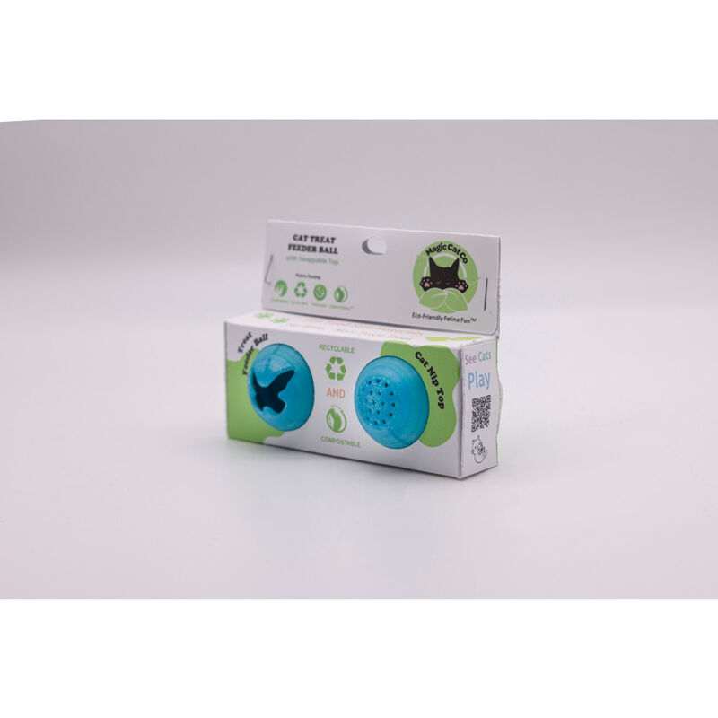 Magic Cat Feeder Ball & Top Cat Toy, Marine Blue Swirl & Sparkle image number null