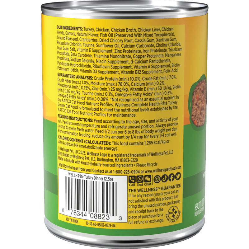 Wellness Complete Health Pate Canned Cat Food, Turkey image number null