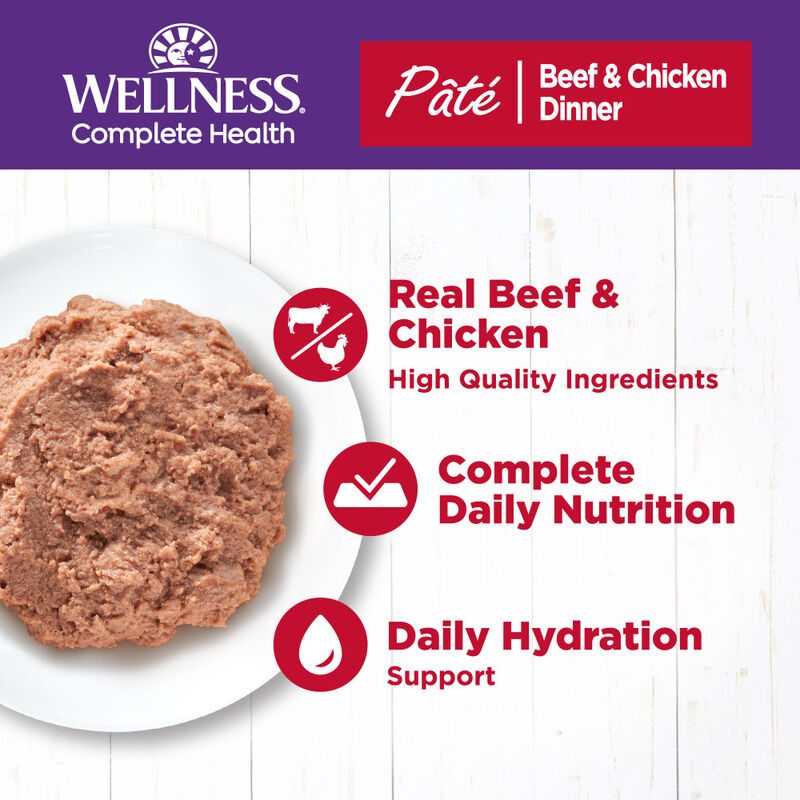 Wellness Complete Health Grain-Free Canned Cat Food, Pate, Beef & Chicken, 5.5-oz image number null