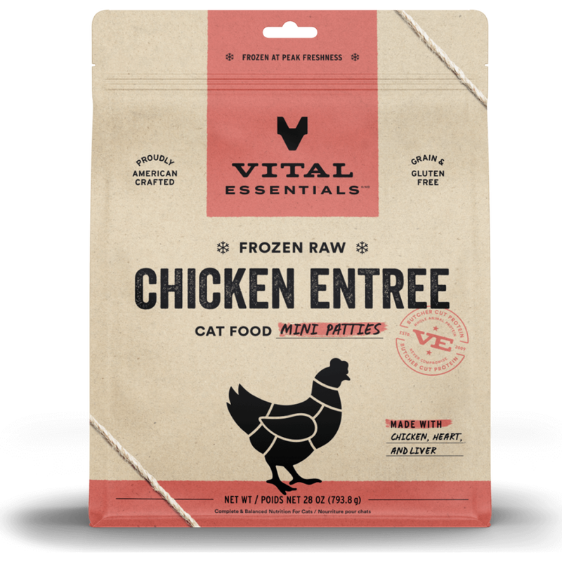 Vital Essentials Raw Frozen Cat Food, Chicken, Mini Patties, 28-oz image number null