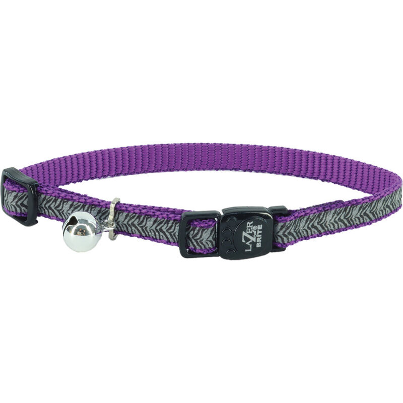 Coastal Lazer Brite Reflective Adjustable Breakaway Cat Collar, Purple Animal Print image number null