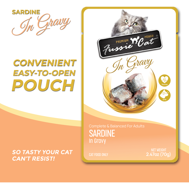 Fussie Cat Premium Wet Cat Food, In Gravy, Sardine, 2.47-oz image number null