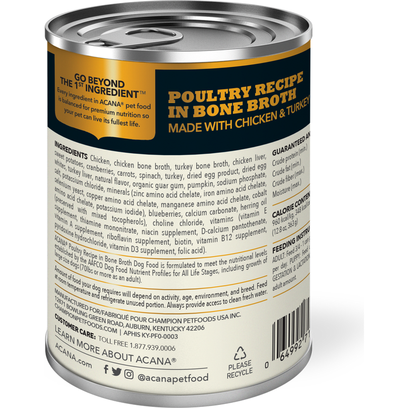 Acana Premium Chunks Canned Dog Food, Poultry Recipe in Bone Broth, 12.8-oz image number null