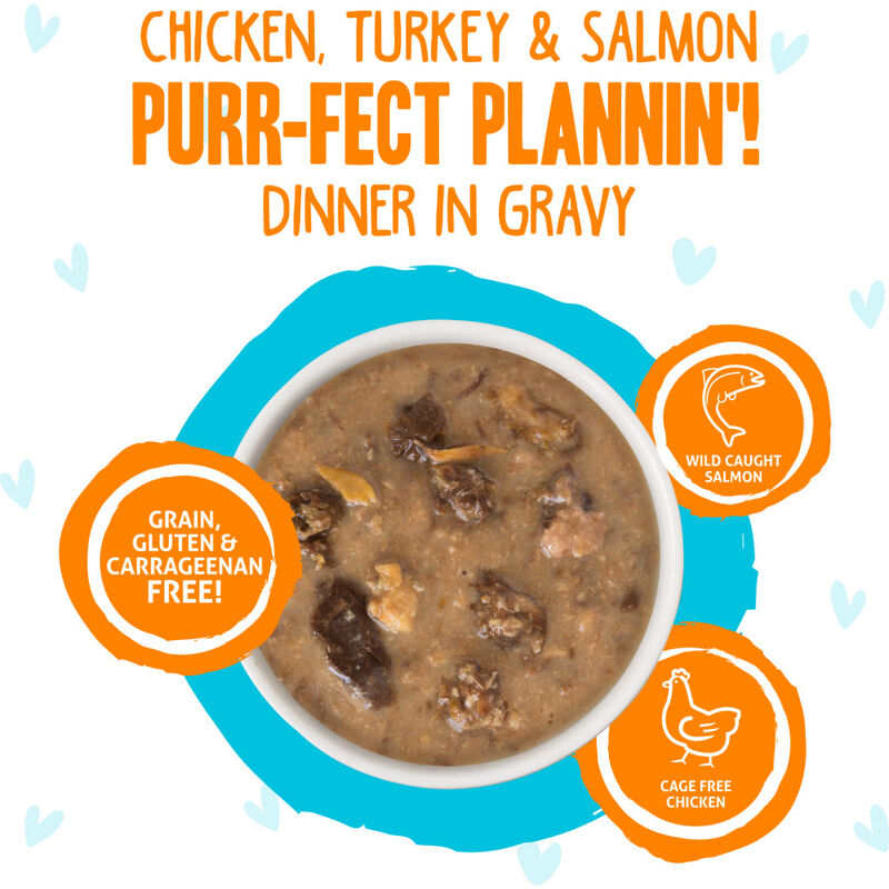 B.F.F. Best Feline Friend OMG Gravy! Wet Cat Food, Purr-Fect Plannin'!, Chicken, Turkey & Salmon, 2.8-oz image number null