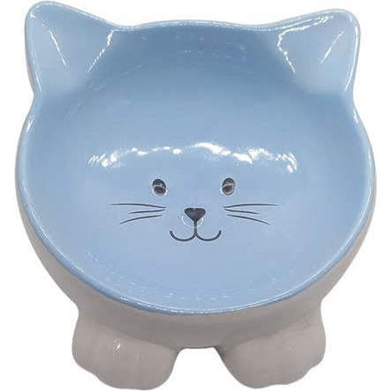 Indipets Angled Ceramic Cat Face Bowl, Blue image number null