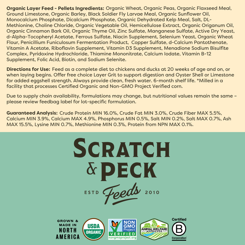 Scratch and Peck Feeds Organic Chicken & Duck Feed, Layer Pellets 16%, 35-lb image number null