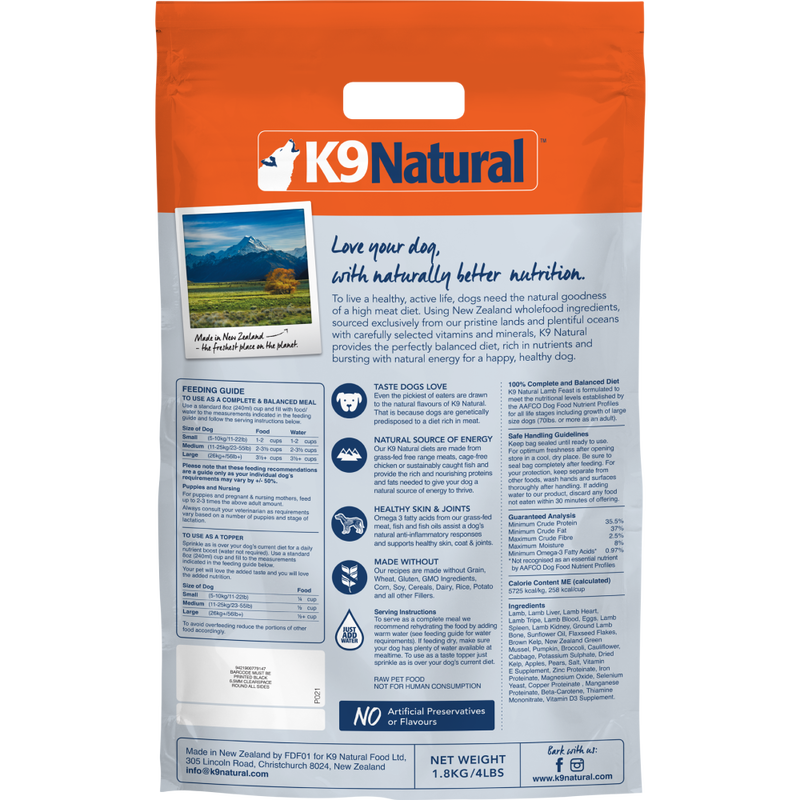 K9 Natural Freeze-Dried Dog Food, Lamb image number null