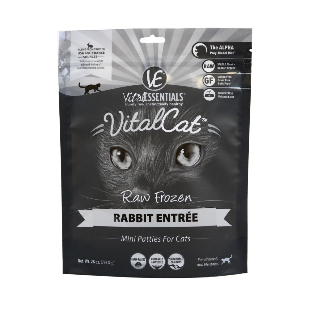 Vital Essentials Raw Frozen Cat Food Rabbit Mini Patties 28 oz