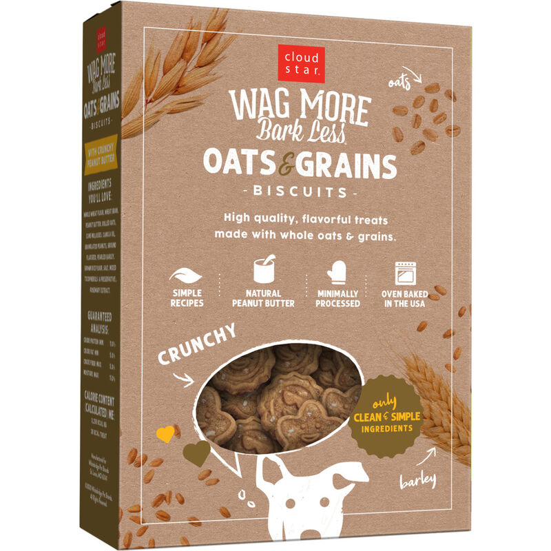 Wag More Bark Less Oats & Grains Biscuits Dog Treats, Crunchy Peanut Butter, 16-oz image number null