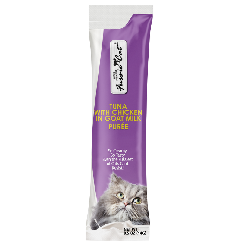 Fussie Cat Super Premium Puree Cat Treat, Tuna & Chicken in Goat Milk, 4-count image number null