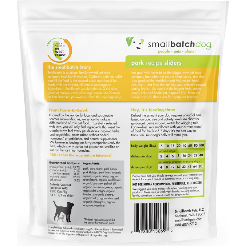 Small Batch Raw Frozen Dog Food, Sliders, Pork, 3-lb image number null