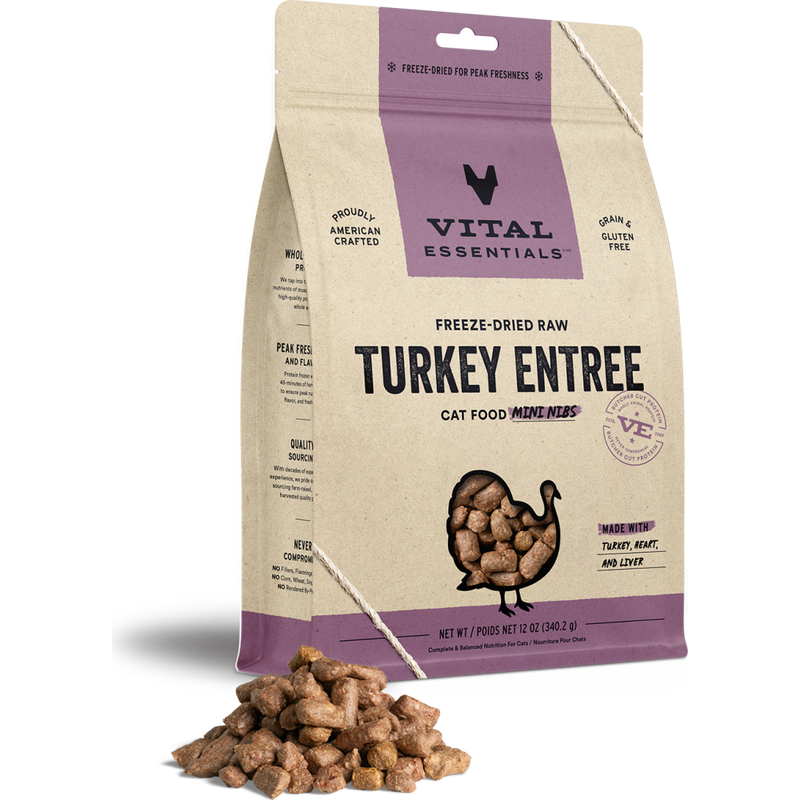 Vital Essentials Raw Freeze-Dried Cat Food, Turkey, Mini Nibs, 12-oz image number null