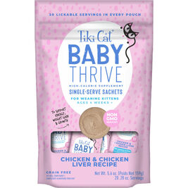 Tiki Cat Baby Thrive High Calorie Kitten Food Supplement, Chicken & Chicken Liver, 0.28-oz, 20-pack Tiki Cat Baby Thrive High Calorie Kitten Food Supplement, Chicken & Chicken Liver, 0.28-oz, 20-pack
