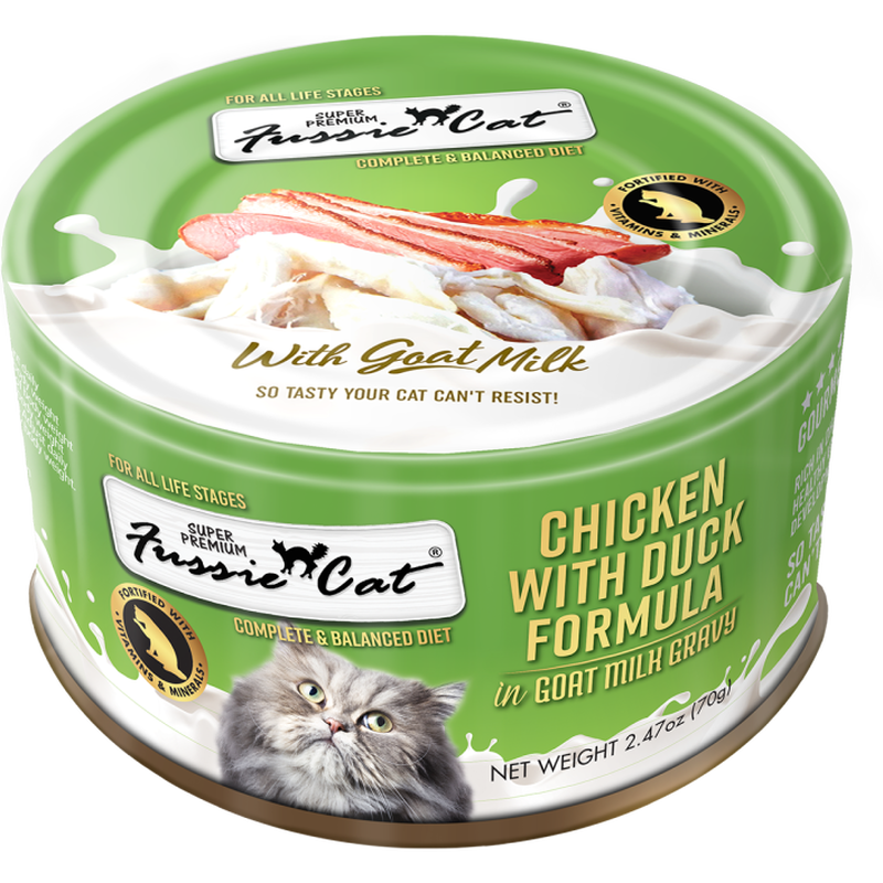 Fussie Cat Super Premium Goat Milk Canned Cat Food, Chicken & Duck, 2.47-oz image number null