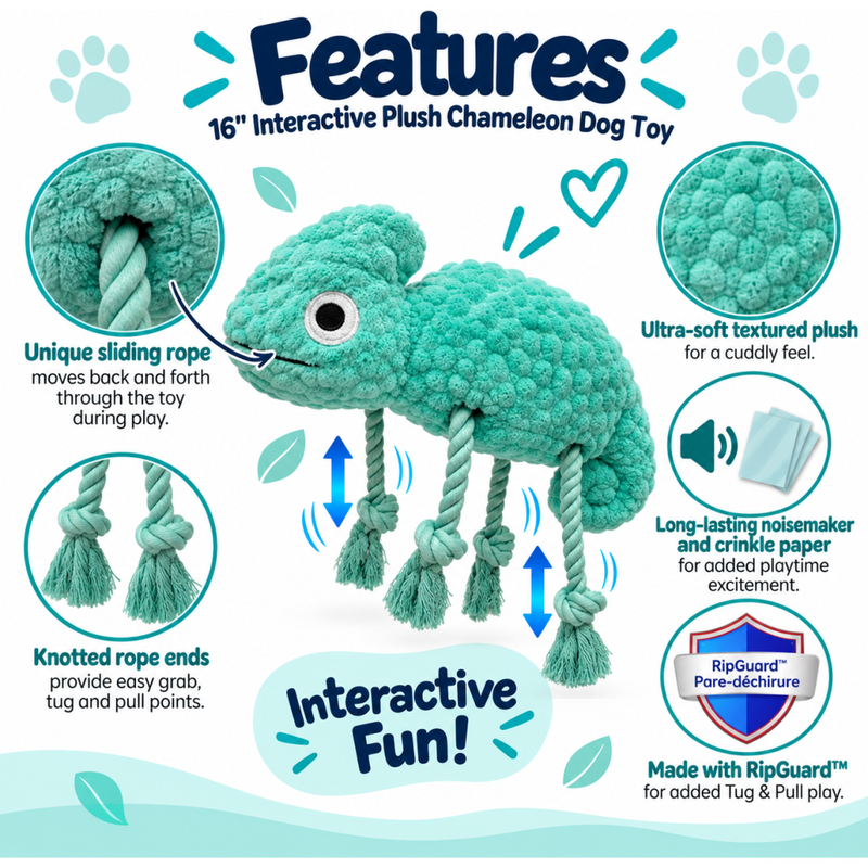 PetLou Plush Dog Toy, Tuggyz Chameleon, 16-in image number null