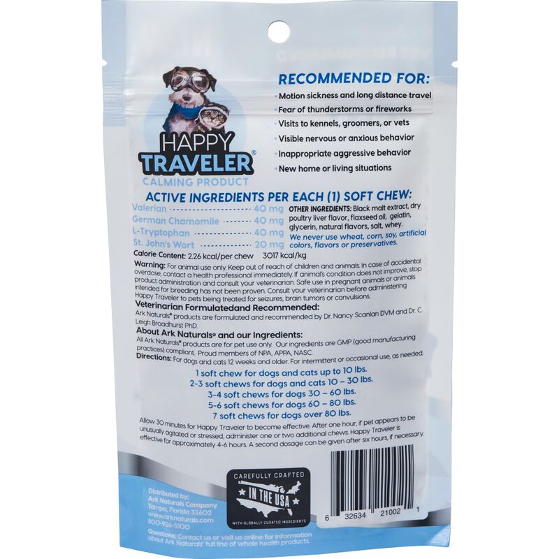 Ark Naturals Happy Traveler Soft Chews Dog & Cat Calming Supplement, 75-count