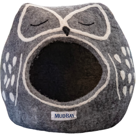 Mud Bay Felted Cat Cave Bed, Owl, Grey