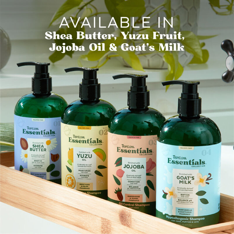 Tropiclean Essentials Soothing Shampoo for Dogs Puppies & Cats, Shea Butter, 16-oz image number null