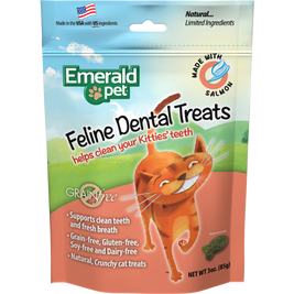 Emerald Pet Feline Dental Treats with Salmon Cat Treats, 3-oz Bag