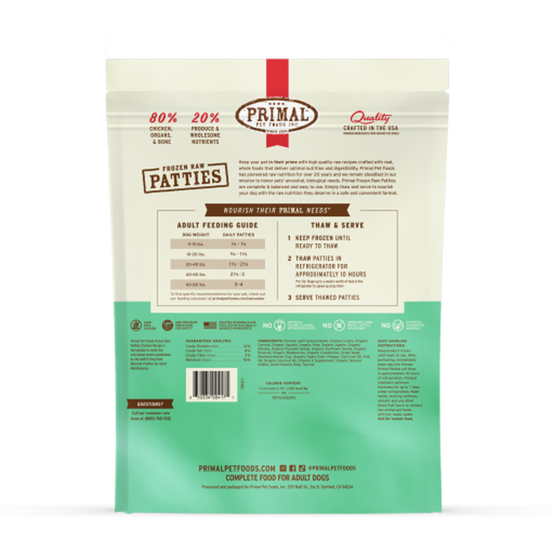 Primal Raw Frozen Dog Food, Patties, Chicken image number null