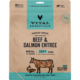 Vital Essentials Raw Freeze-Dried Dog Food, Beef & Salmon, Soft Nibs, 14-oz