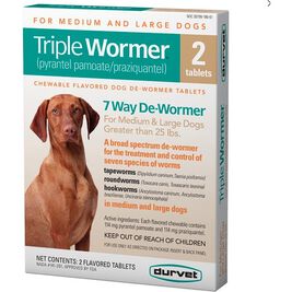 Durvet Triple Wormer 7 Way De-Wormer Medium & Large Dog Treatment, 2-count