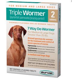 Durvet Triple Wormer 7 Way De-Wormer Medium & Large Dog Treatment, 2-count