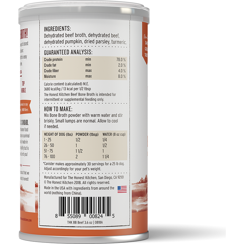 The Honest Kitchen Daily Boosters Dehydrated Dog Food Topper, Beef Bone Broth, 3.6-oz image number null