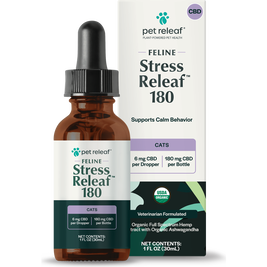 Pet Releaf Hemp Oil Feline Stress Releaf Cat Supplement, 180 mg, 1-oz