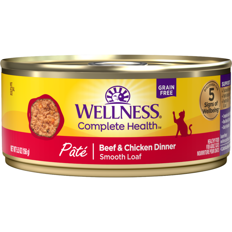 Wellness Complete Health Grain-Free Canned Cat Food, Pate, Beef & Chicken, 5.5-oz image number null