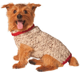 Chilly Dog Oatmeal Cable Knit with Red Trim Dog Sweater