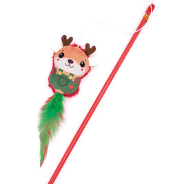 Great & Small Holiday Santa and Friends Dangler Wand Cat Toy, Reindeer