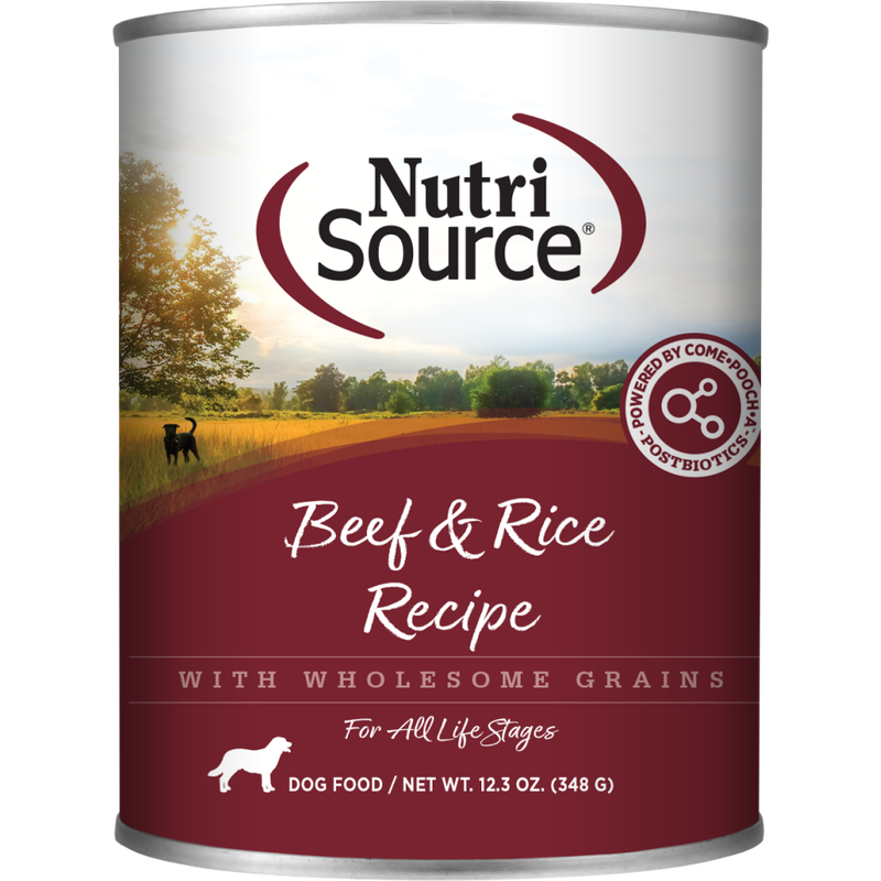 NutriSource Grain Inclusive Canned Dog Food, Beef & Rice, 12.3-oz image number null