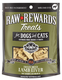 Northwest Naturals Raw Rewards Freeze-Dried Dog & Cat Treats, Lamb Liver, 3-oz